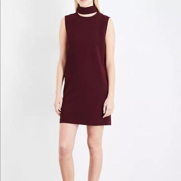 Theory Dresses & Skirts - Theory Slit Collar Dress Shift In Dark Currant Burgundy Red Sleveless Size 8